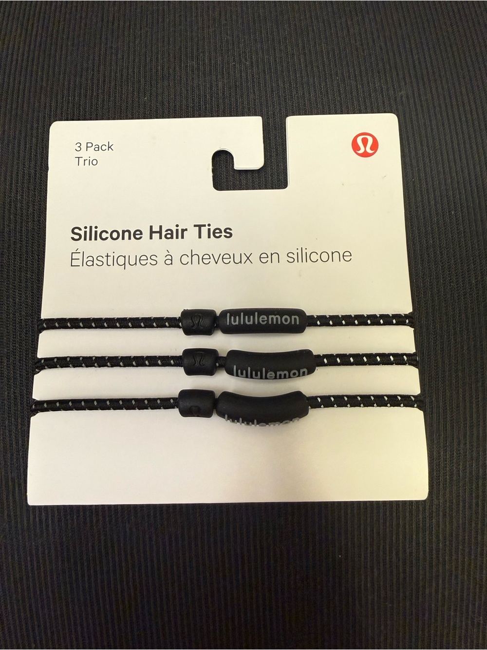 lululemon Athletica Black Silicone & Reflective Thread Hair Ties - 3 Pack